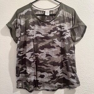 Lucky Brand Womens Green Camo Pullover Short Sleeve Shirt‎ Size L